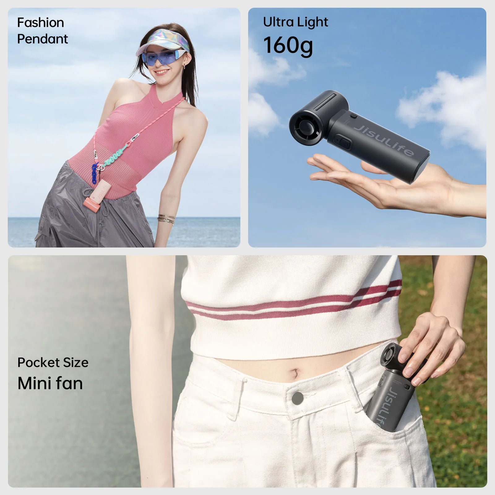 JISULIFE Handheld Turbo Fan 5 Speeds, 5000mAh Rechargeable