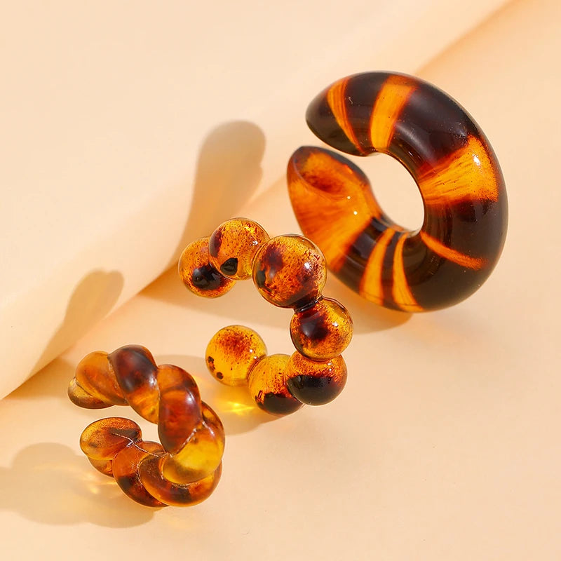 Fashion 4pcs C Shaped Acrylic Ear Clip for Women Simple Gold Silver Color No Pierced Round Earrings Punk Female Jewelry