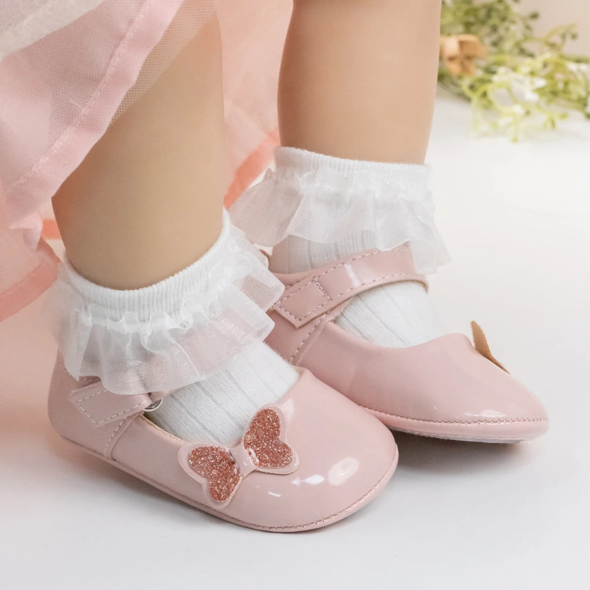 Newborn Baby Non‑Slip PU Walking Shoes with Soft Rubber Bottom