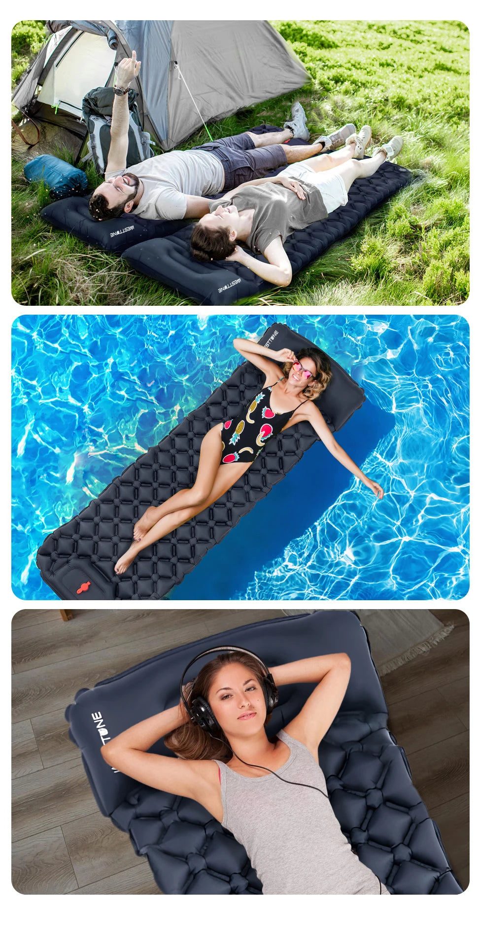 Camping Inflatable Mattress with Built-In Pump and Pillow