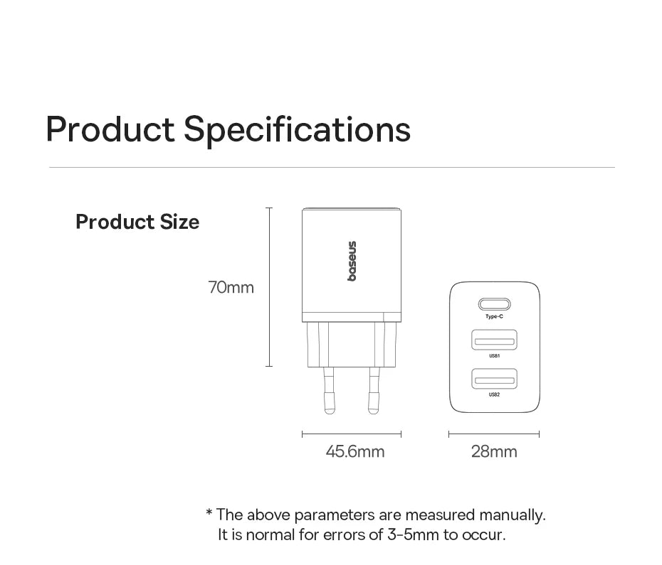 Baseus 30W Gyors Töltő 3-Portos USB-C PD és QC3.0 Fali Adapter