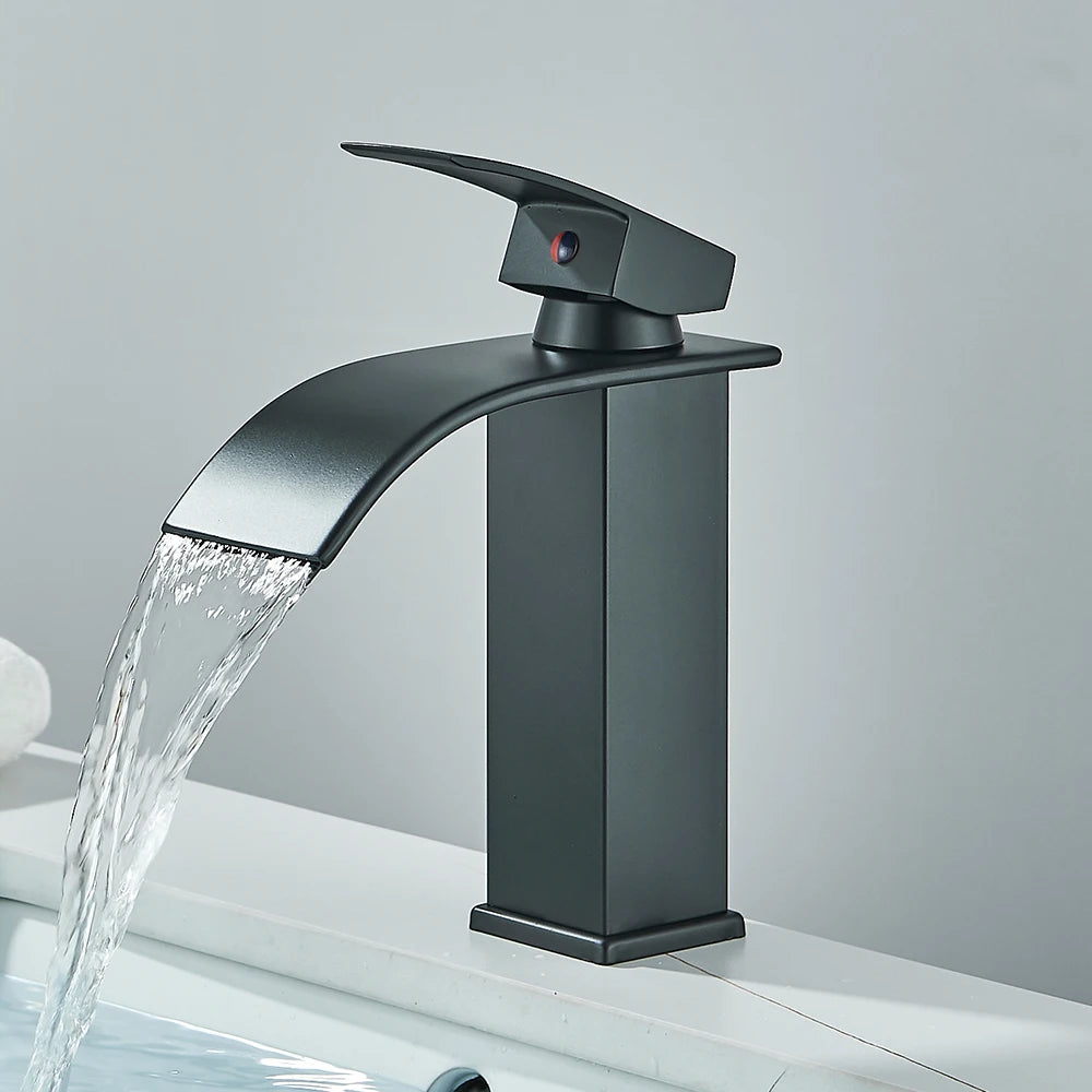 Matte Black Waterfall Basin Faucet – Single Handle Bathroom Mixer