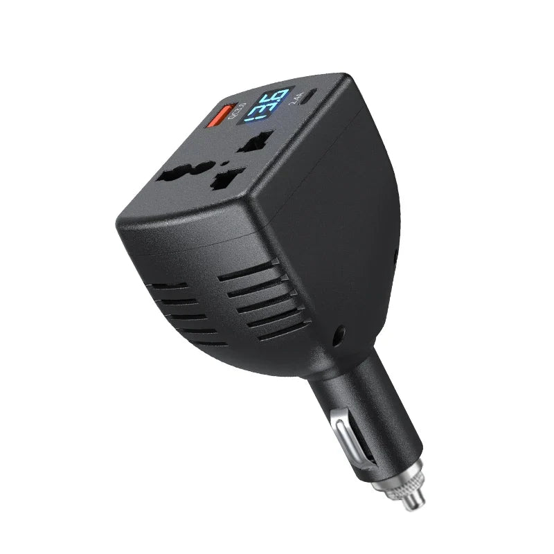 12V/24V Car Power Inverter with USB-A, USB-C & Voltage Display