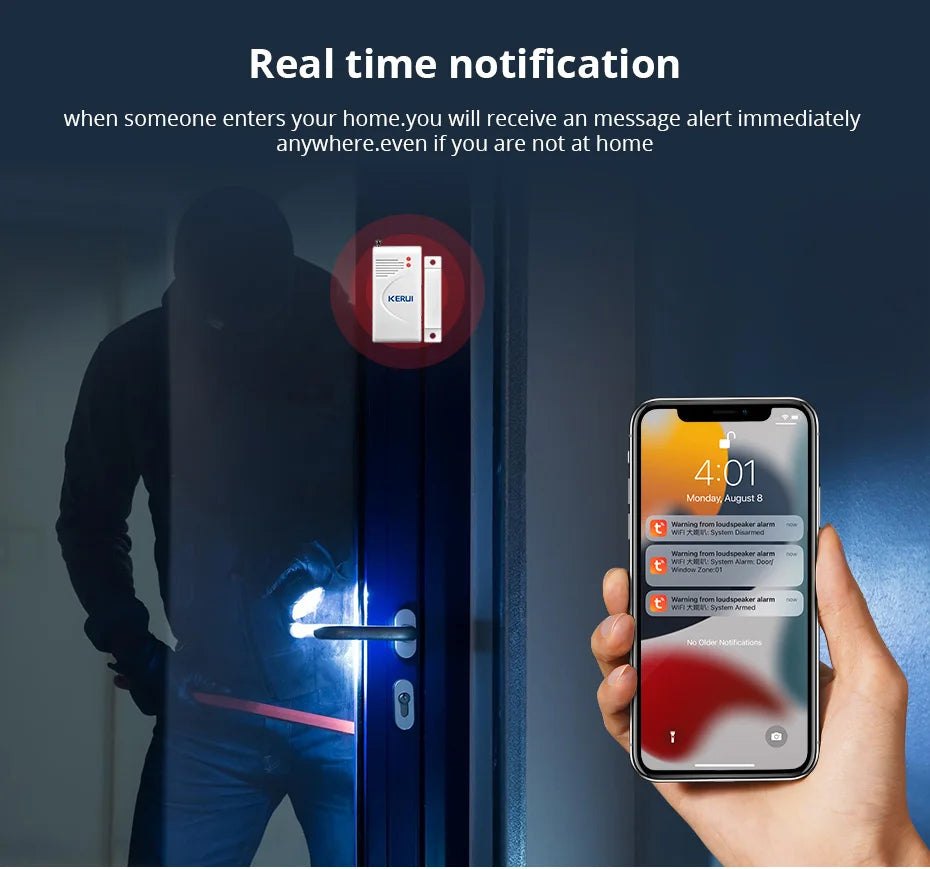KERUI WIFI Siren Alarm System 110db Loudly Speaker Burglar Home Security Alarm Work With Tuya Smart Motion Sensor for House