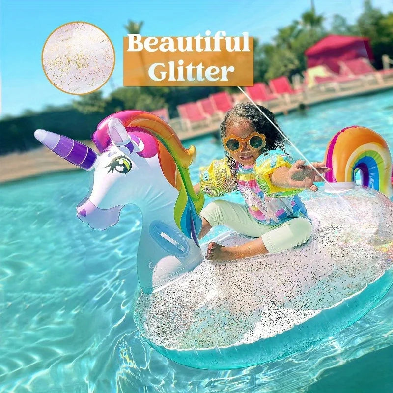 Joyfy Unicorn Pool Float with Glitter and 2 Handles
