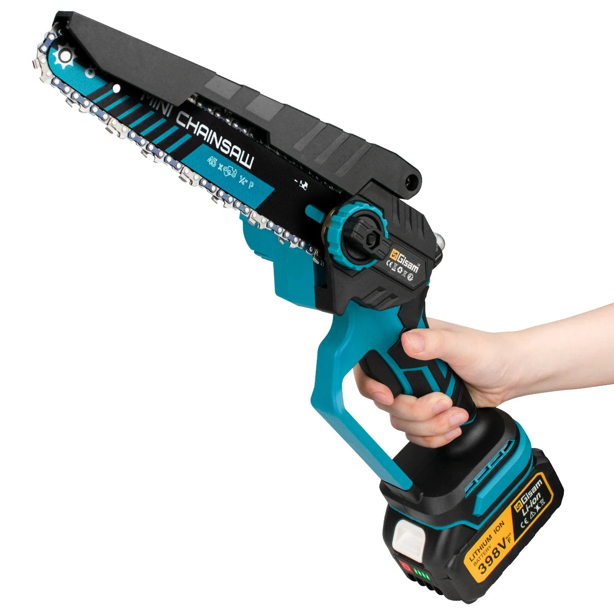 Gisam 8 Inch Brushless Electric Chainsaw Cordless Electric Saw Woodworking Garden Pruning Saw Tool For Makita 18V Battery Pins