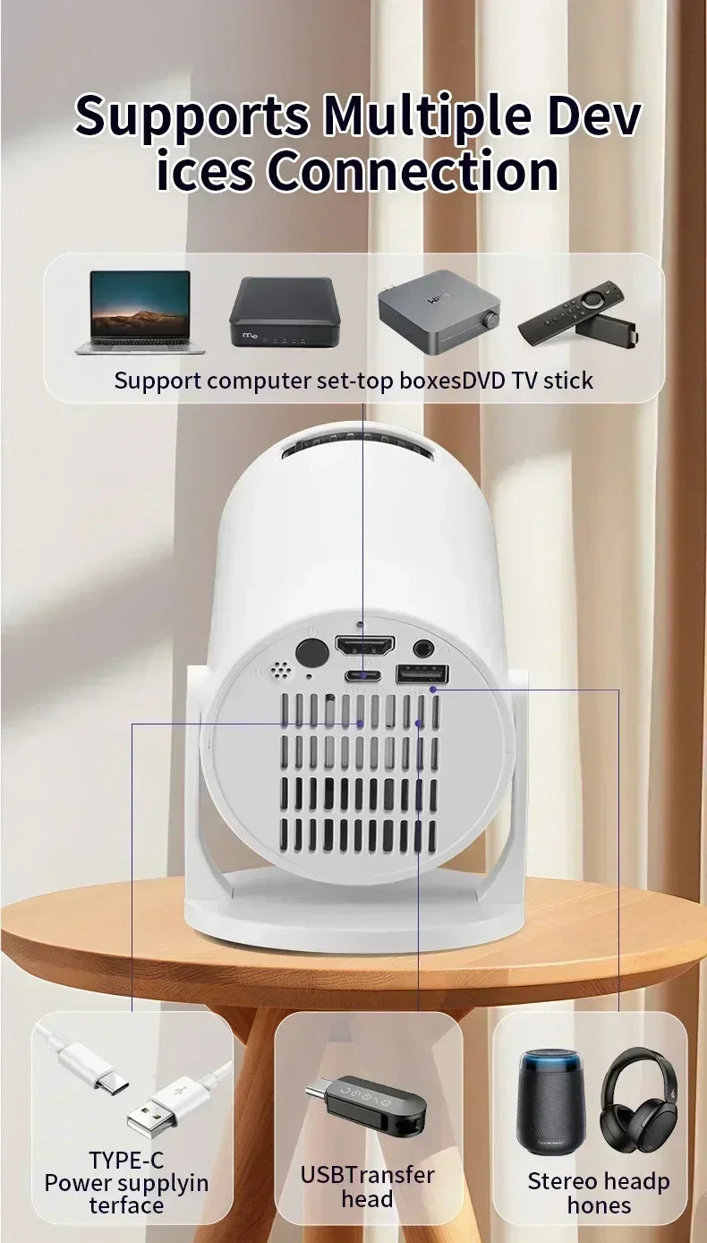 Ny SmartProjector Mini HY300 8K Android 11 Dubbel Wifi6 290ANSI Allwinner H726 BT5.4 1080P 1280*720P Hemmabiougn Outdoor Projektor