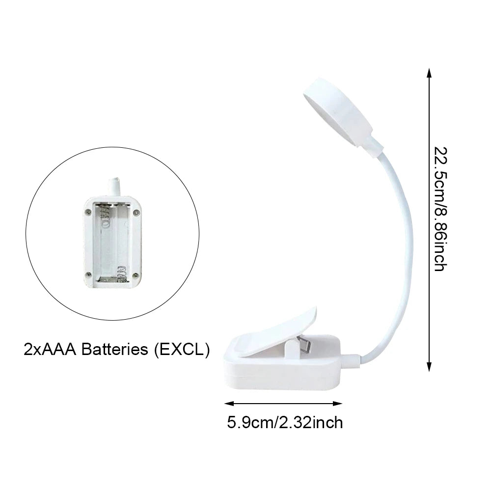 مصباح قراءة LED يُثبت بمشبك ويعمل بالبطارية