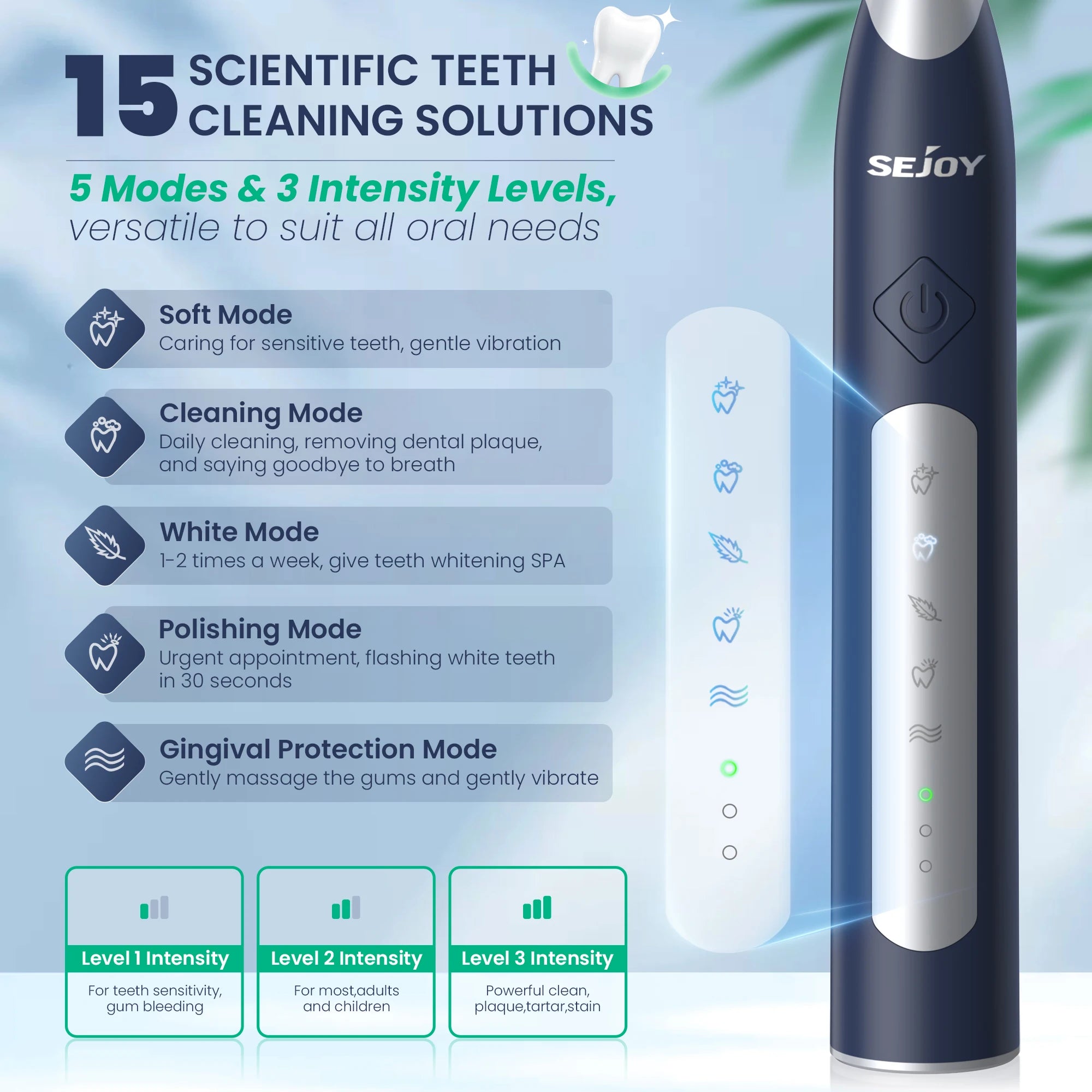Sejoy JS10-1 Electric Sonic Toothbrush with Replacement Heads