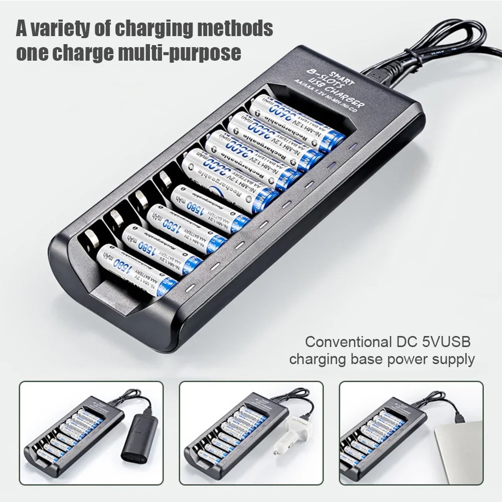 Eight-Slot USB Charger for AA and AAA NiMH Batteries