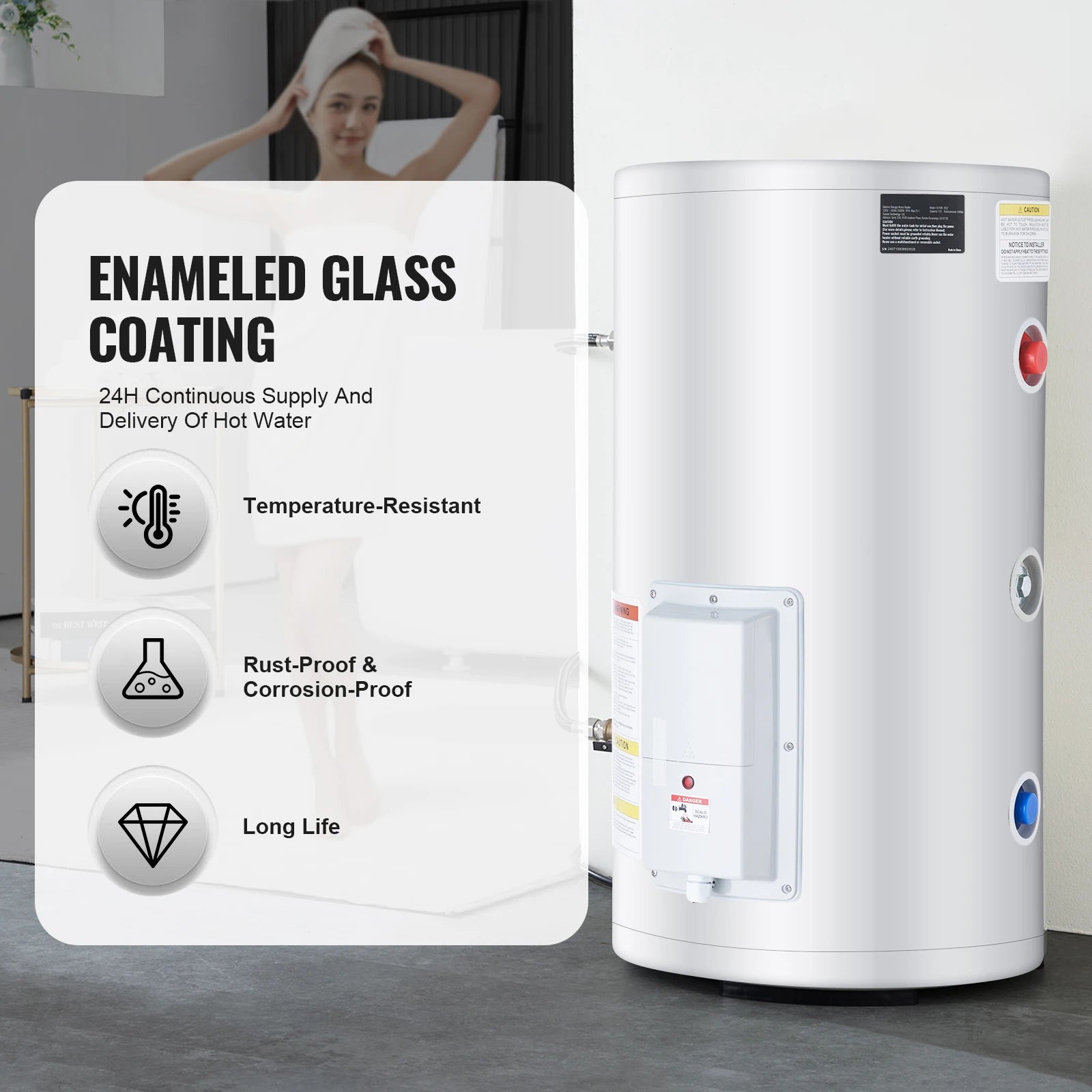 Chauffe-eau électrique 70L avec écran LED et contrôle de la température