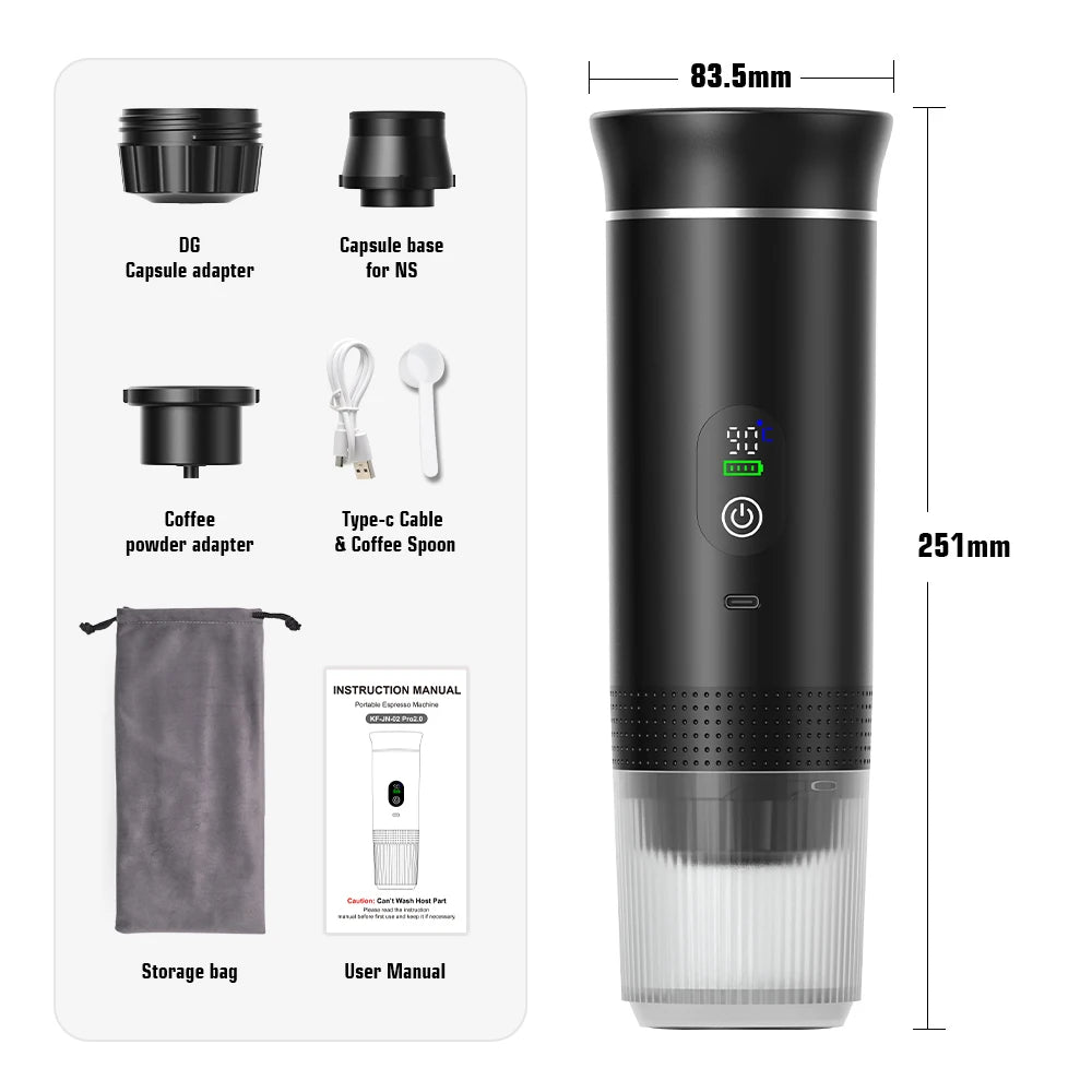 Portable Rechargeable Espresso Maker for Capsules & Ground Coffee
