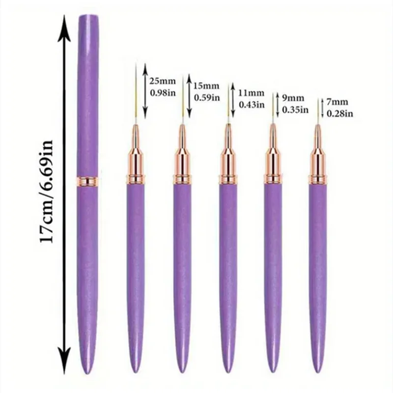 5Pcs/Set Nail Art Liner Brushes Set Elongated Lines Striping Drawing UV Gel Painting Nail Design Pen Professional Manicure Tool