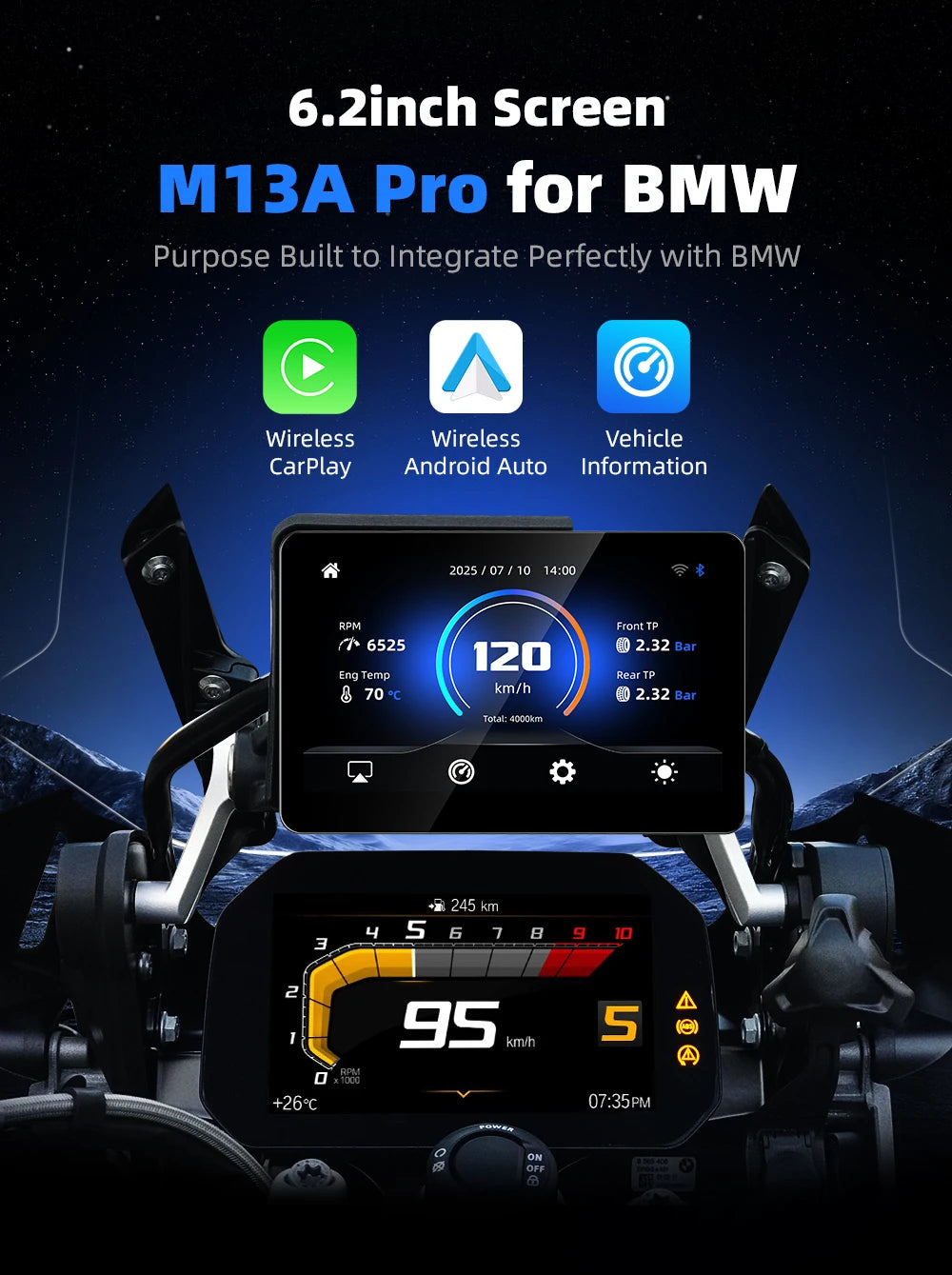 GPS per moto da 6,2" con CarPlay wireless e Android Auto per BMW