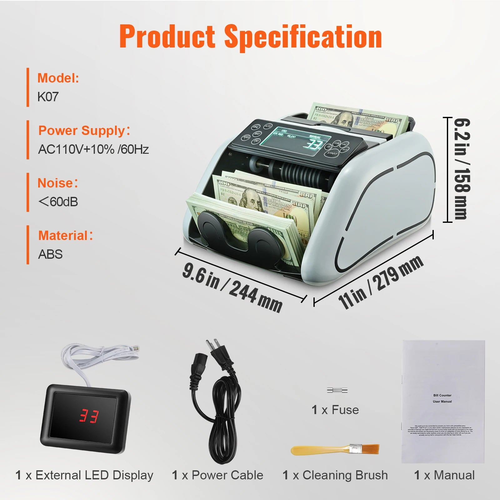 Money Counter Machine 1000 Bills/Min with UV MG Detection
