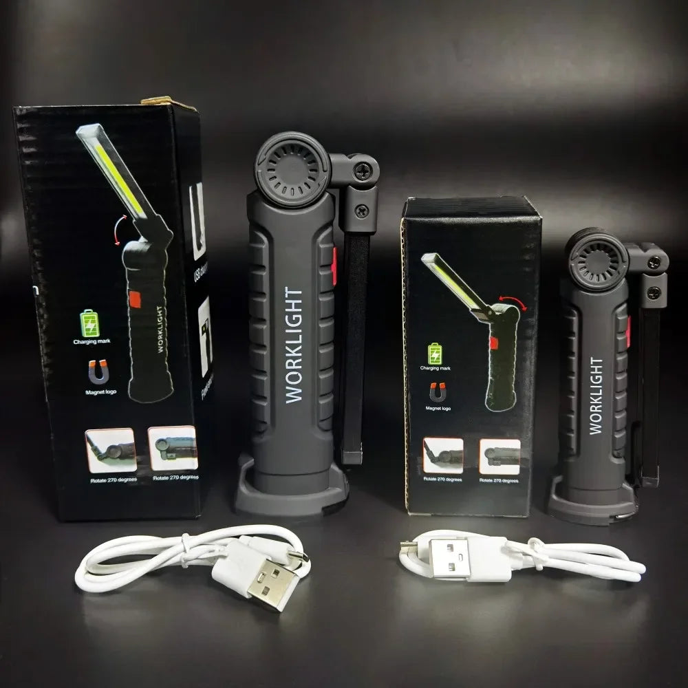 Portable COB LED Flashlight USB Rechargeable Work Light