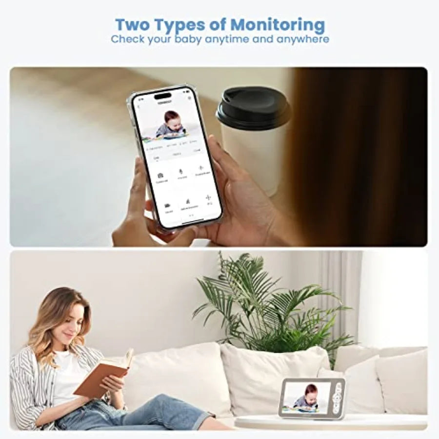 Baby Monitor with 2K HD Video, Pan-Tilt-Zoom, 5" LCD Screen