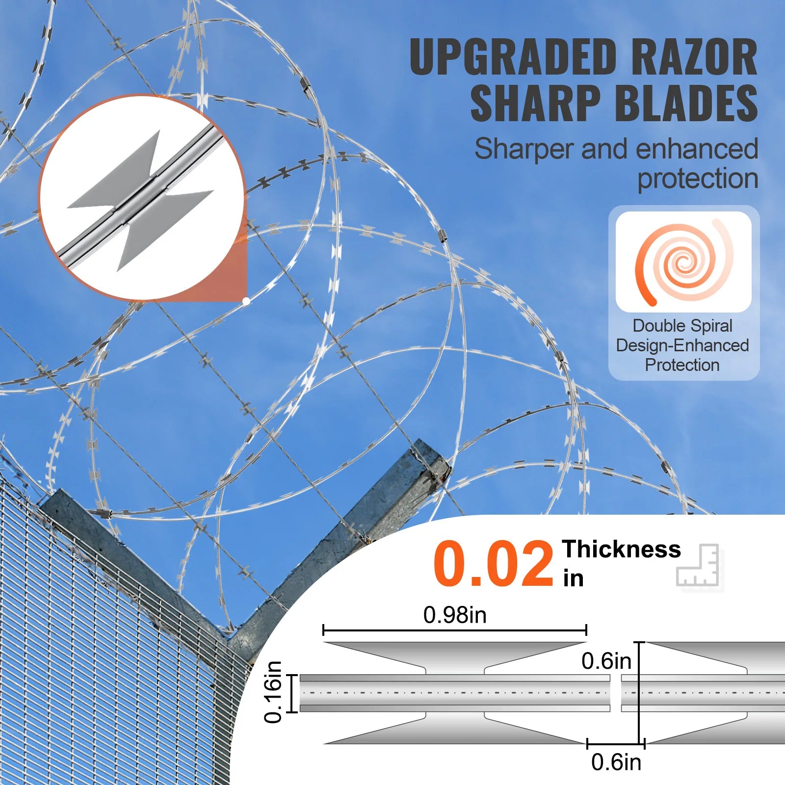 SucceBuy Razor Wires Razor Barbed Wire Razor Wire Fencing Fence Double Spiral Barbed Wire Galvanized Wire Rolls Razor for Garden