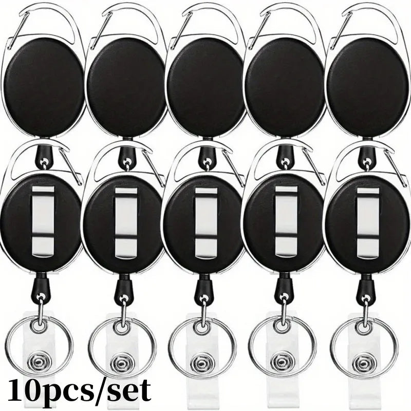 Retractable Badge Reel Holders, Metal Heavy Duty With Carabiner Belt Clip And Key Ring For ID Card Name Holder And Keychain