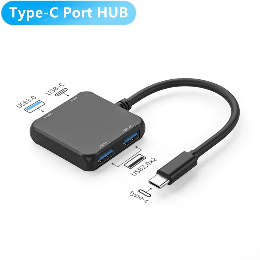 USB-Hub mit vier Anschlüssen, verschiedene USB-A-/USB-C-Optionen
