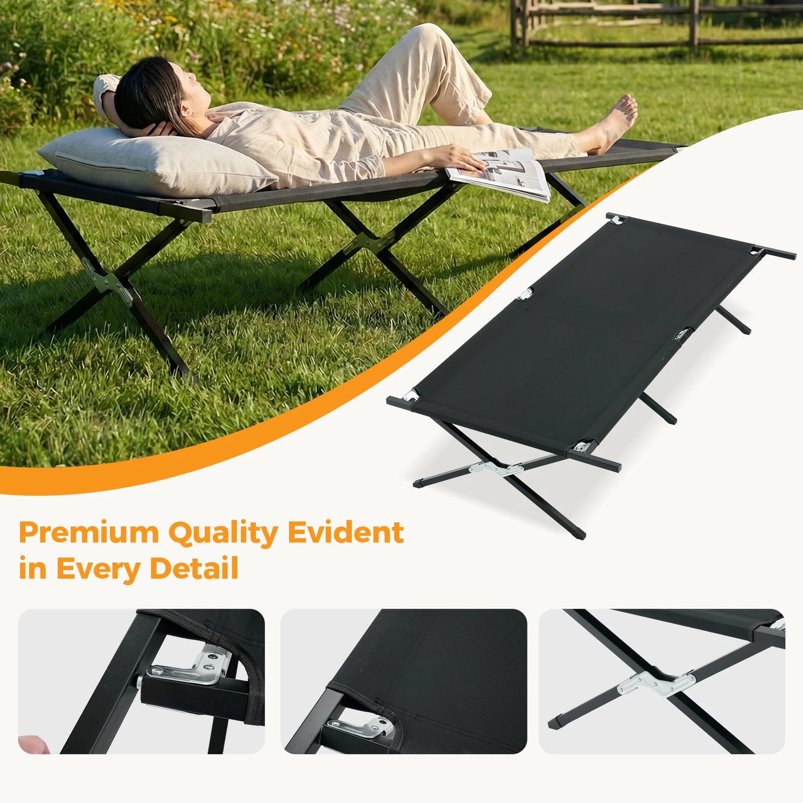 Collapsible Camping Cot 73" x 36" Folding Outdoor Lounger Bed