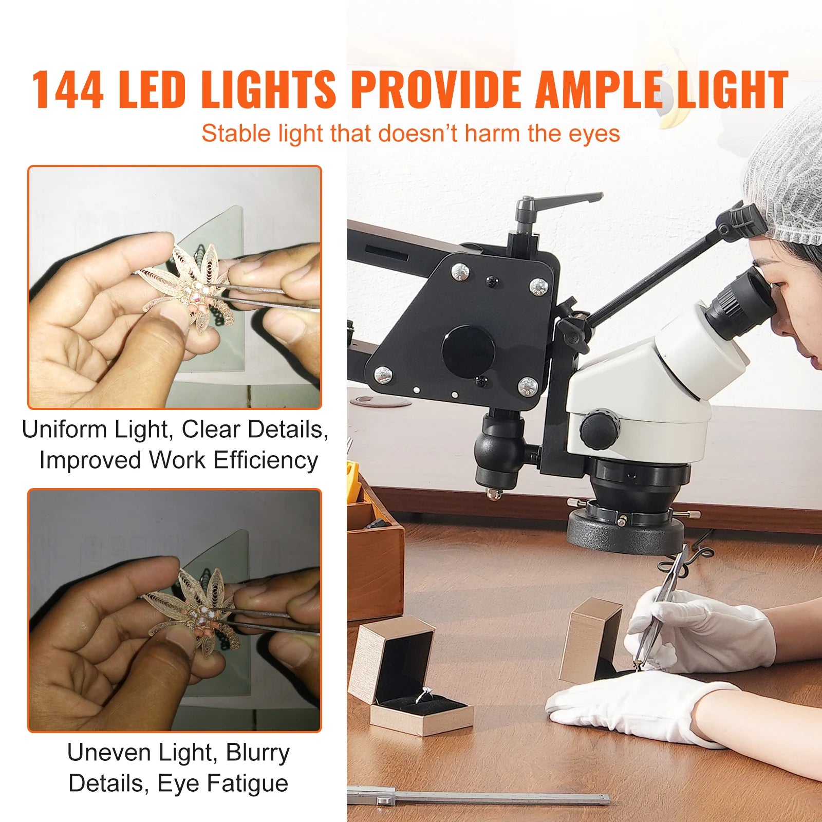 Microscope à bijoux multidirectionnel 7X–45X avec anneau lumineux LED