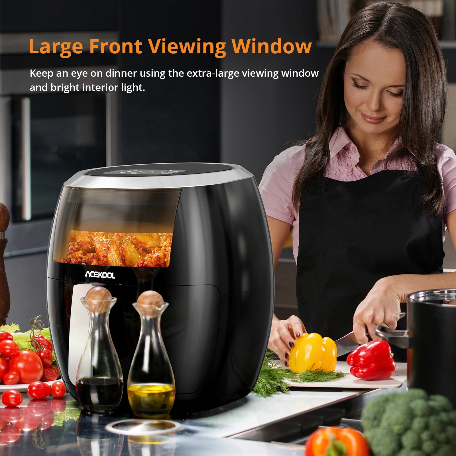 Air Fryer 8QT Oilless Cooker with Viewing Window and Digital Presets