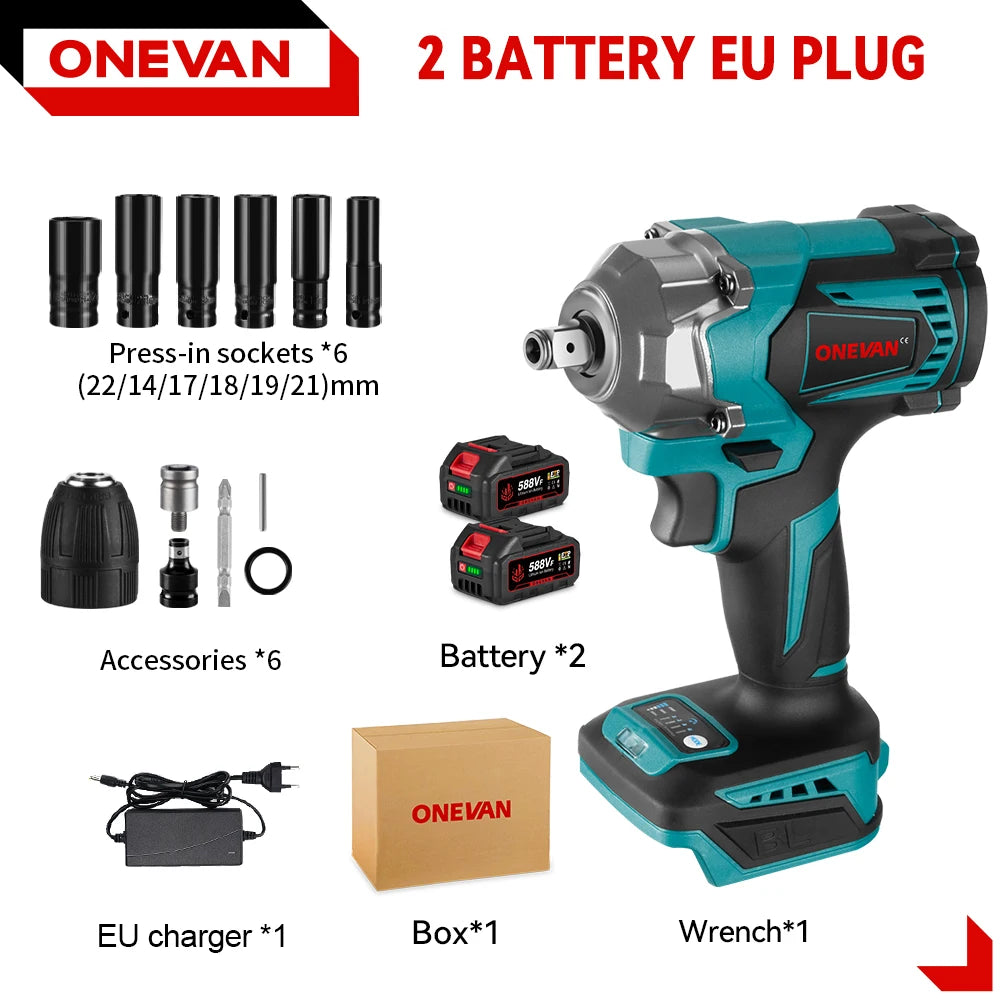 ONEVAN 1200N.m Brushless Electric Impact Wrench 1/2 inch Cordless Electric Screwdriver Drill Tool For Makita 18V Battery Pin - Spy-shop.com