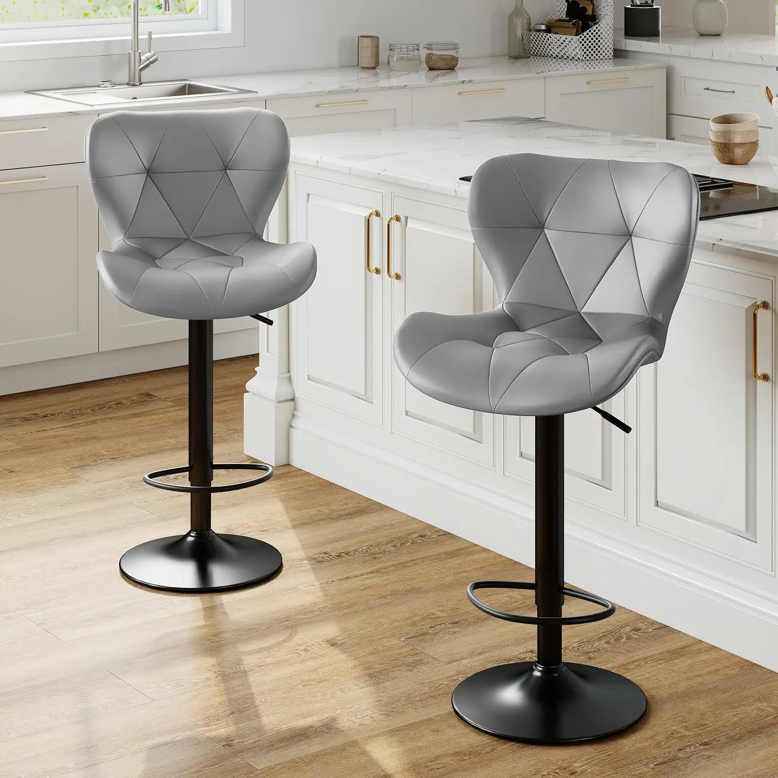 Adjustable Faux Leather Bar Stools Set of 2 with Comfort Backrest