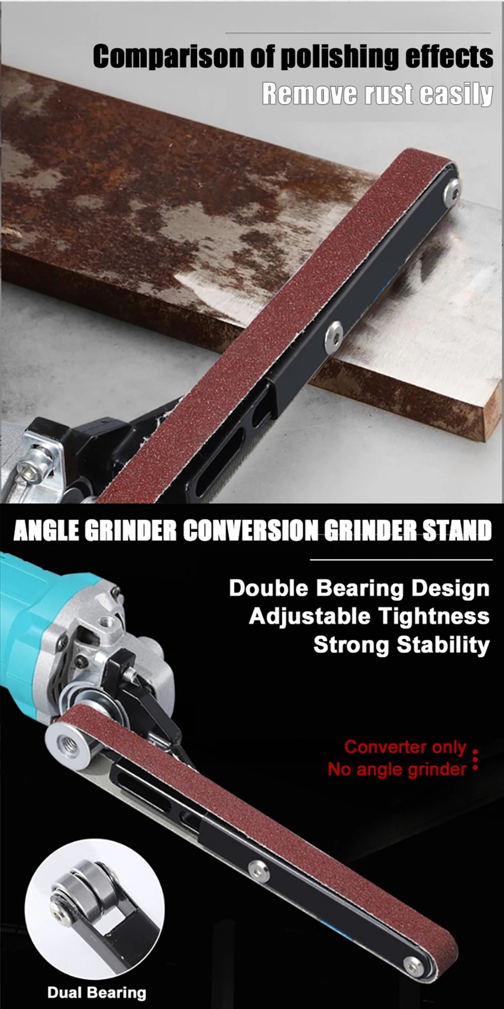 Belt-Sander Attachment for Matching Angle Grinders