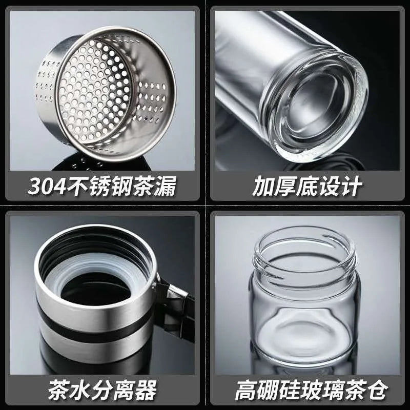 Double Layer Borosilicate Glass Tea Bottle with Filter
