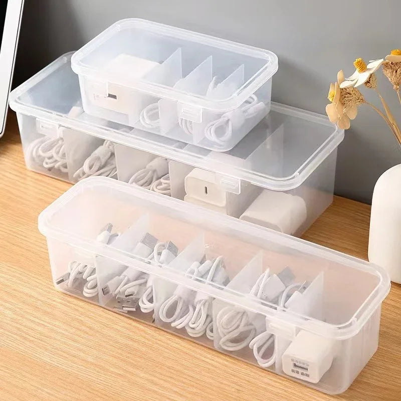 Transparent Cable and Card Organizer Case with Lid