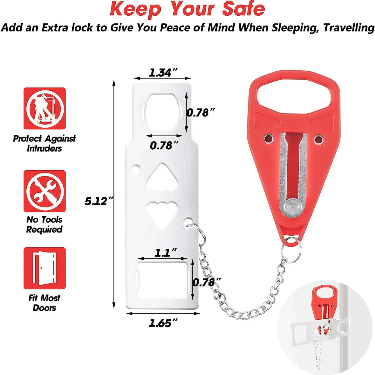 Verrou de porte de voyage portable en acier inoxydable