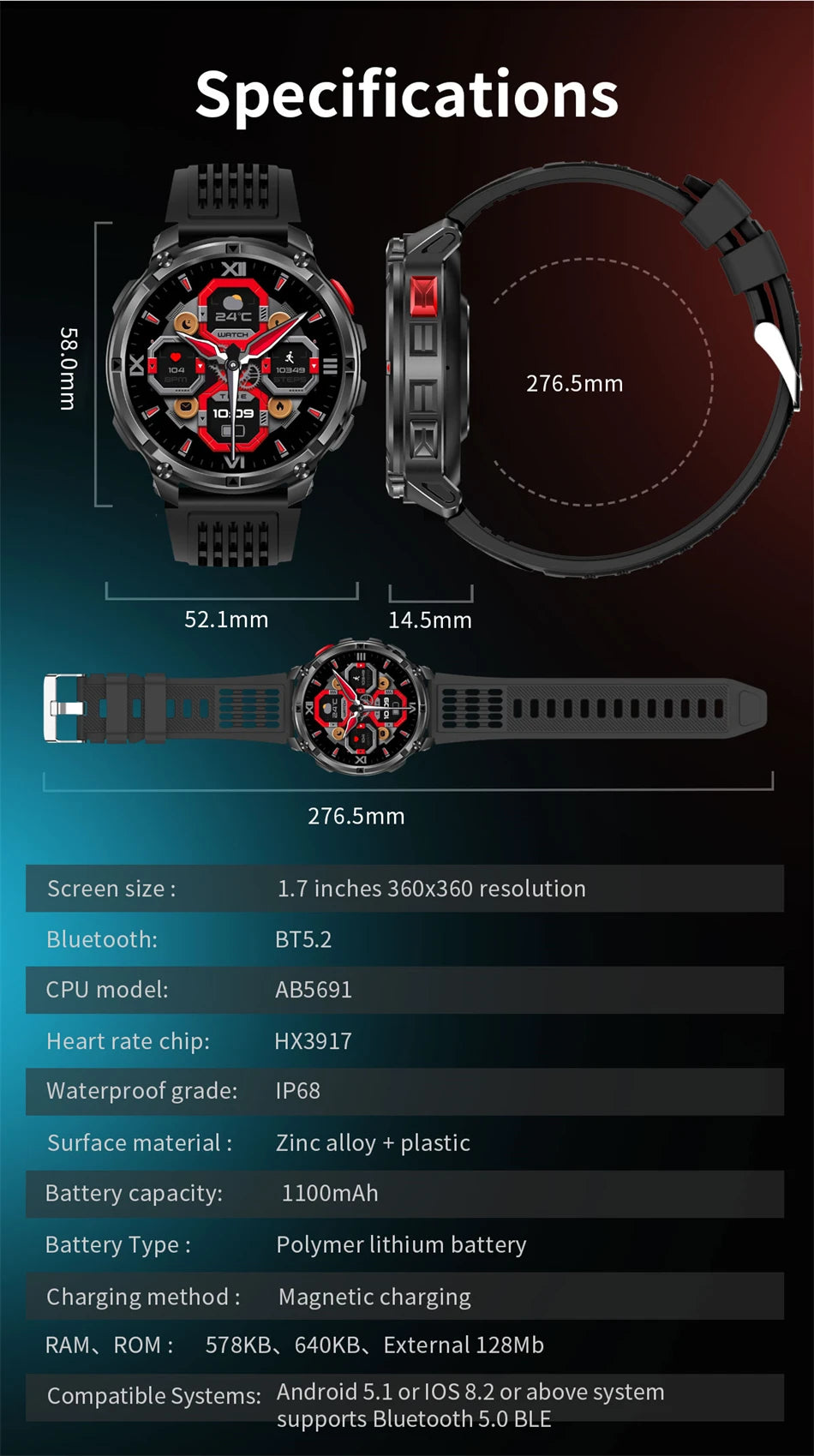 Smartwatch con chiamata Bluetooth all'aperto con bussola e GPS collegato al telefono