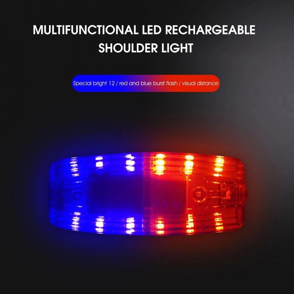 LED Red Blue Caution Emergency Police Light Flashing Shoulder Lamp USB Rechargeable Shoulder Warning Safety Torch Bike Tail Lamp