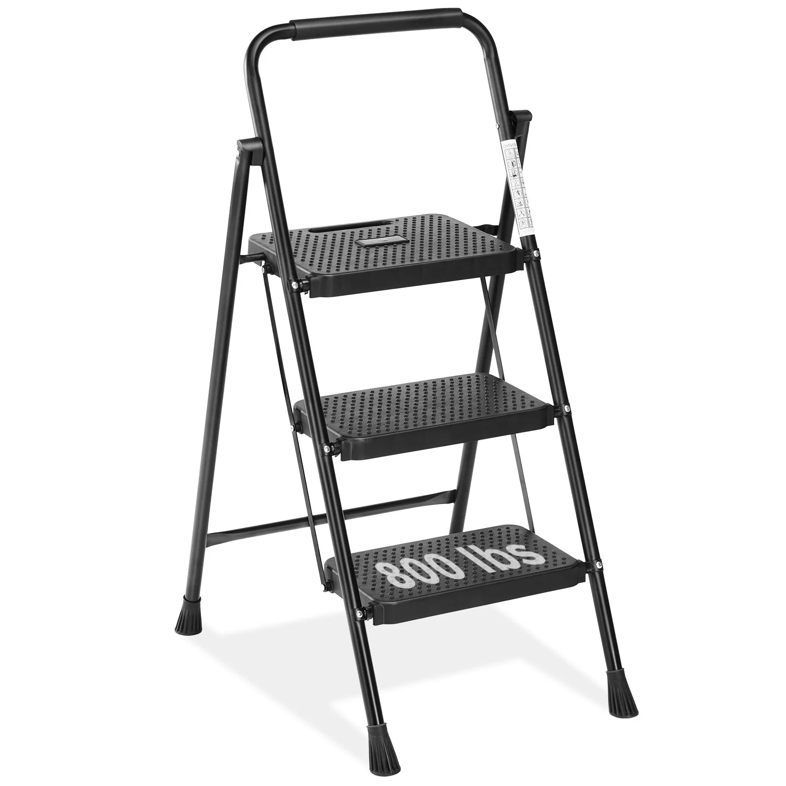 Folding 2-Step Ladder Stool with Anti-Slip Pedals 800lbs Steel