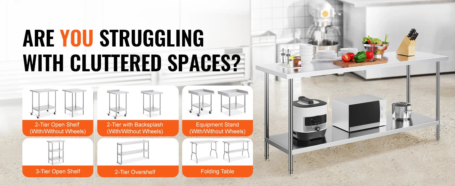 Stainless Steel Prep Table with Adjustable Shelf for Kitchen Use