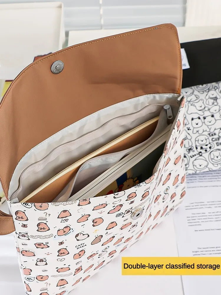 Kapibala File Bag Student Stationery Bag Cartoon High Appearance Large Capacity Zipper Storage Bag Kapibala File Bag Student St