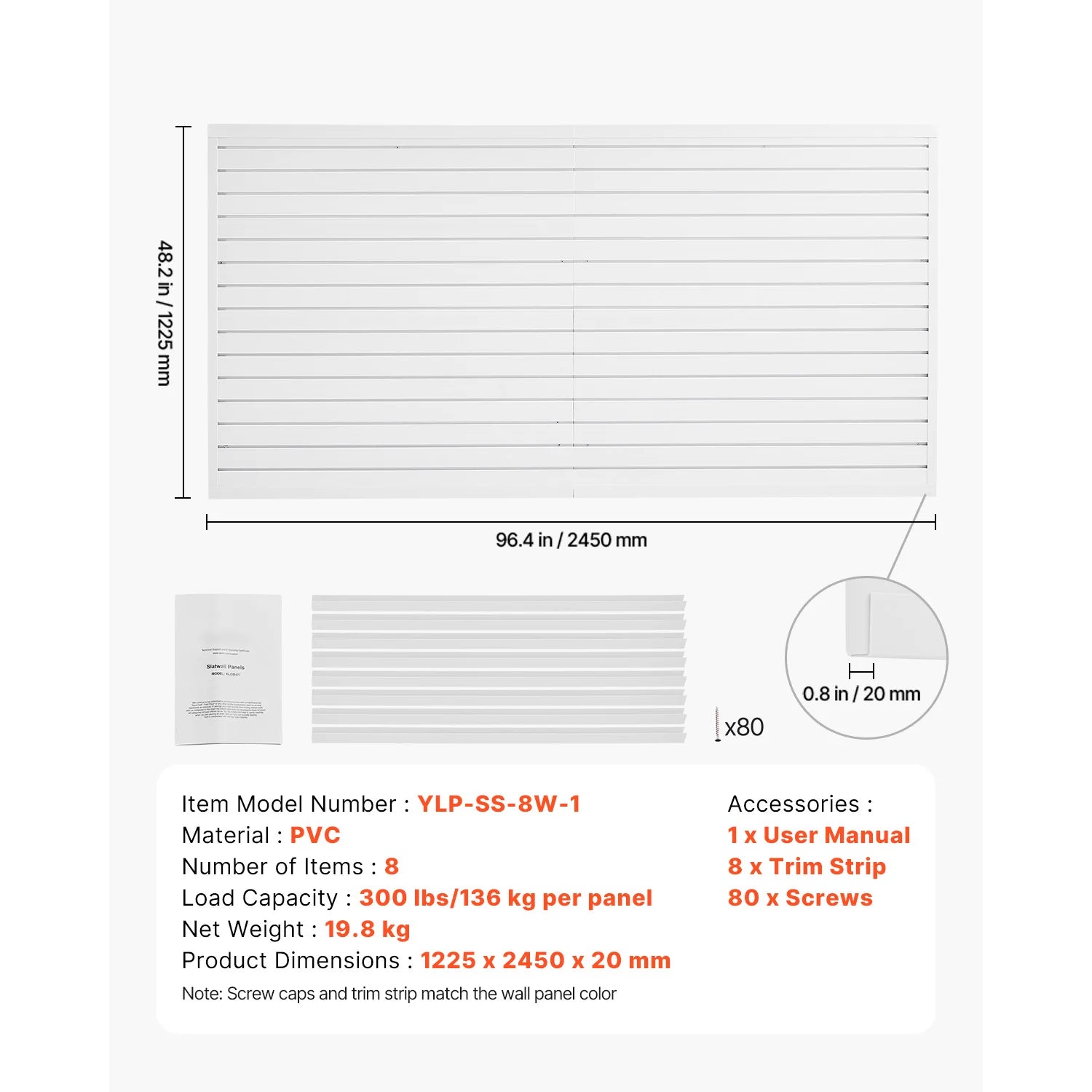 8x4 Ft PVC Slatwall Panels with Accessories for Garage Storage