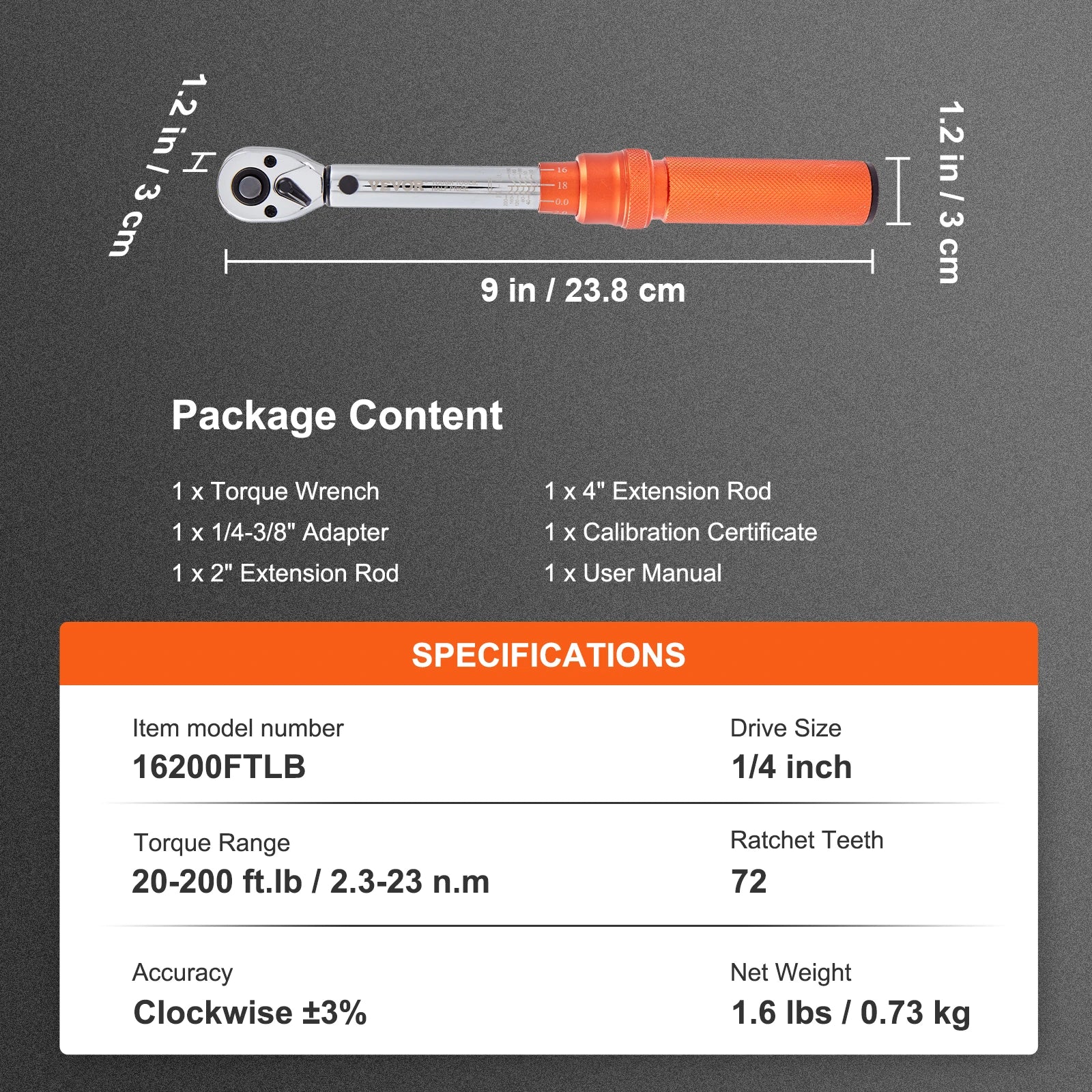 Mechanical Torque Wrench Set 1/4 3/8 1/2 Drive ±3% Precision