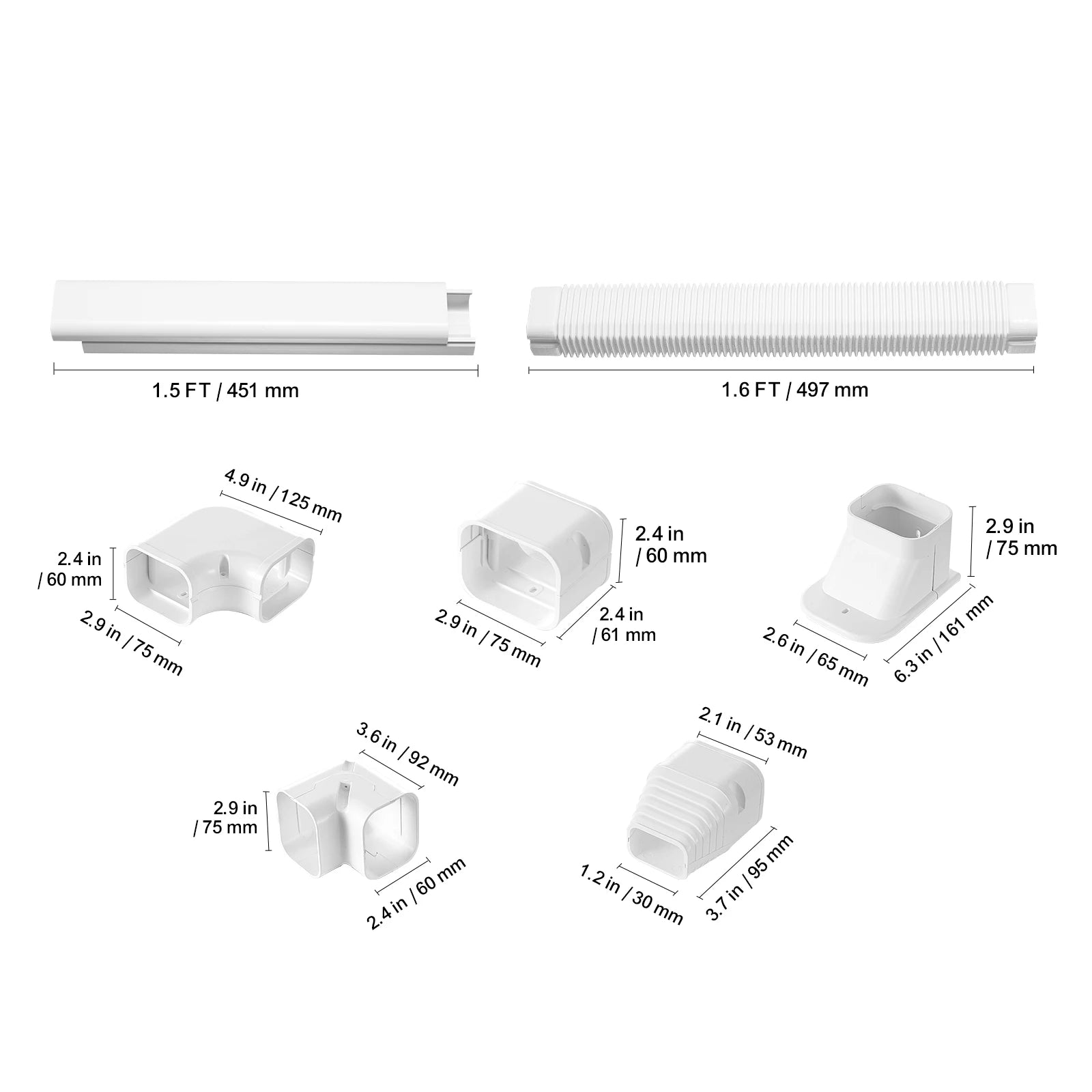 SucceBuy Mini Split Line Set Cover PVC Decorative Pipe Line Cover For Air Conditioner Easy to Install Paintable for Heat Pump