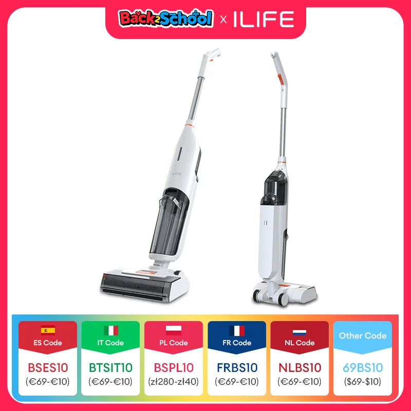 ILIFE W90 Cordless Wireless Wet Dry Smart Mop Washing , 5500Pa Suction, 1 Min Self Cleaning, Large Dual Water Tank