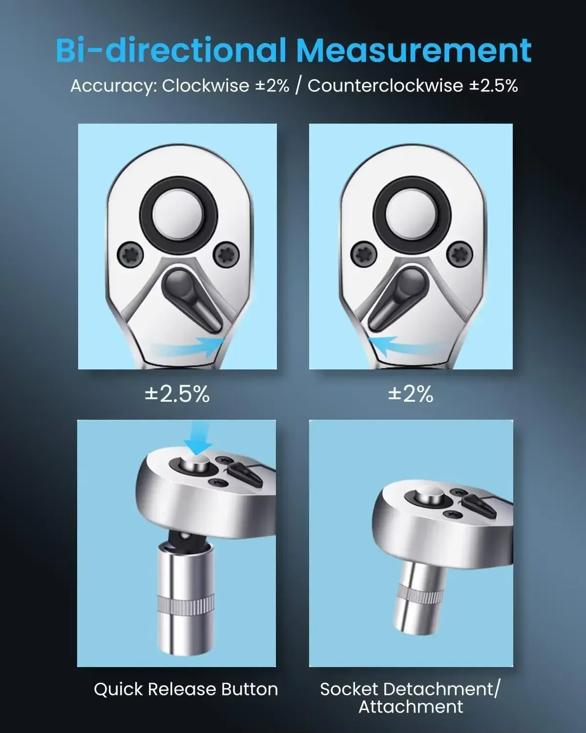 Digitaler Drehmomentschlüssel 3/8" 3/8-60Nm Hochpräzises bidirektionales Werkzeug