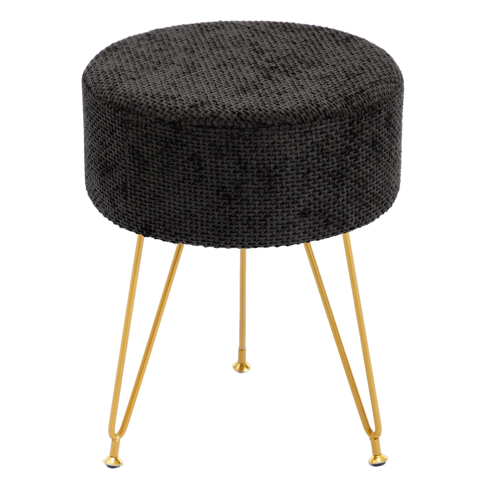 Pouf Ottoman Rond en Velours avec Rangement Caché et Pieds en Métal