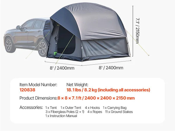 SUV Camping Tent with Awning – Waterproof Double Layer for 5–8