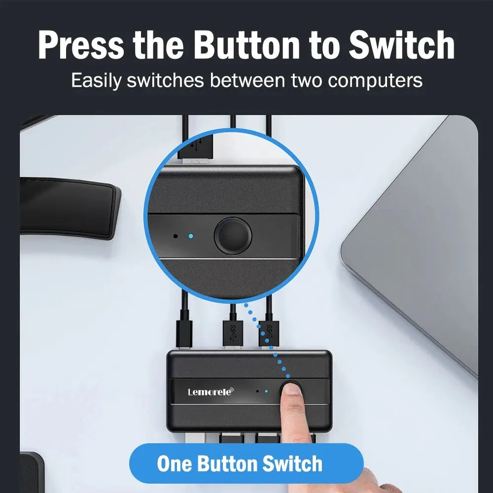 USB 3.0 превключвател за споделяне на периферни устройства между две компютри