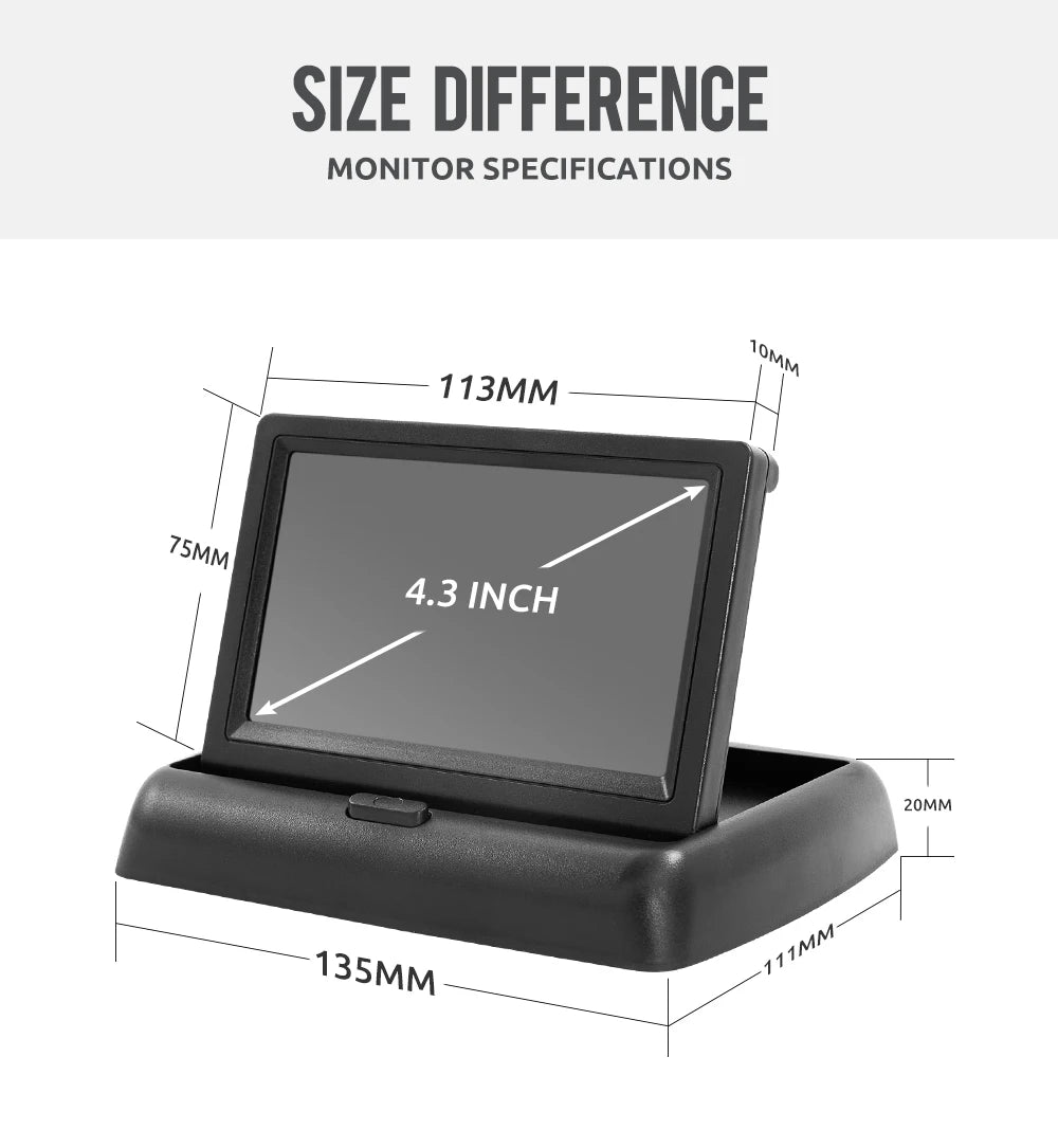 4.3" Folding Car Monitor with Rear View Camera and 8 LED Backup