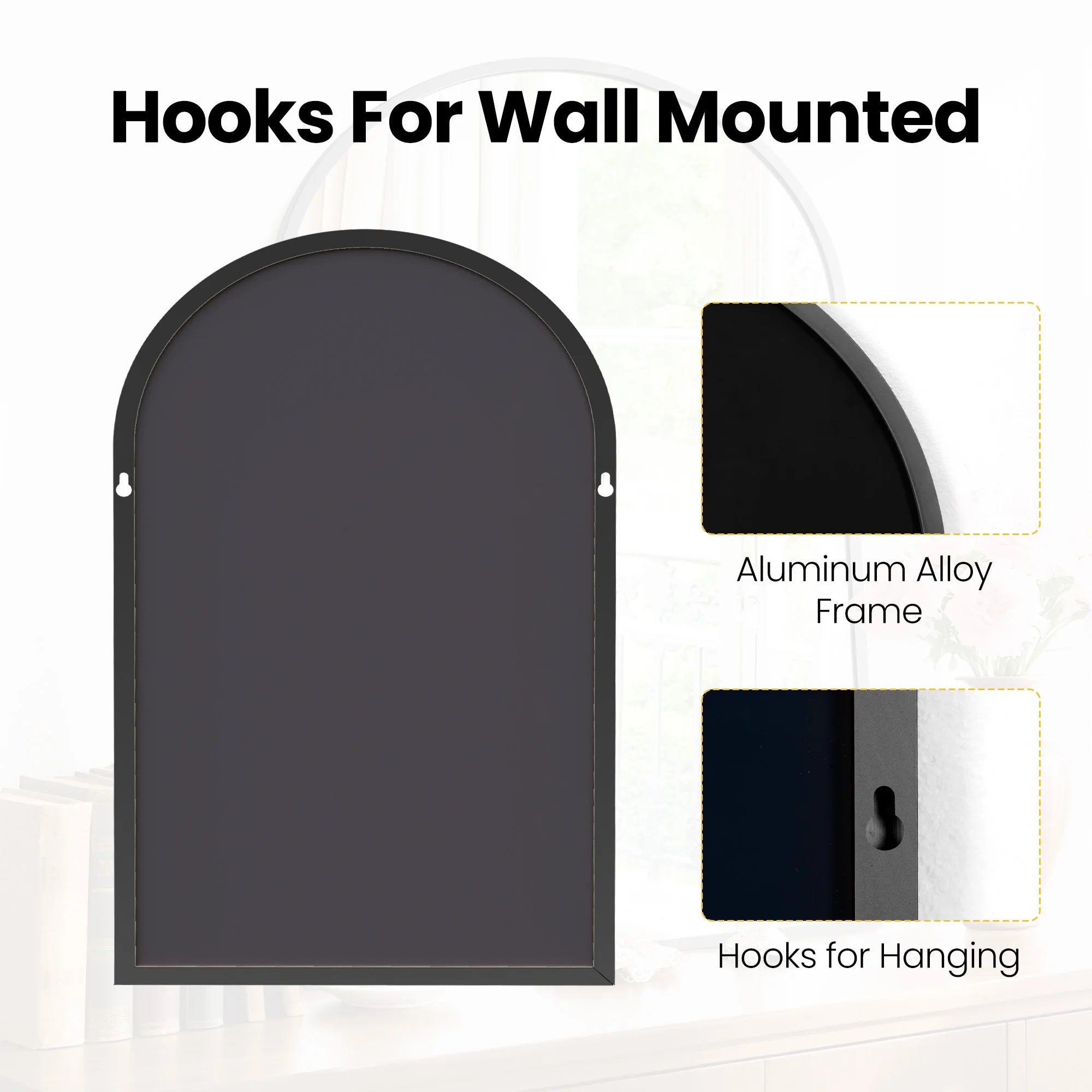 26x38 Arched Wall Mirror with Metal Frame & HD Glass