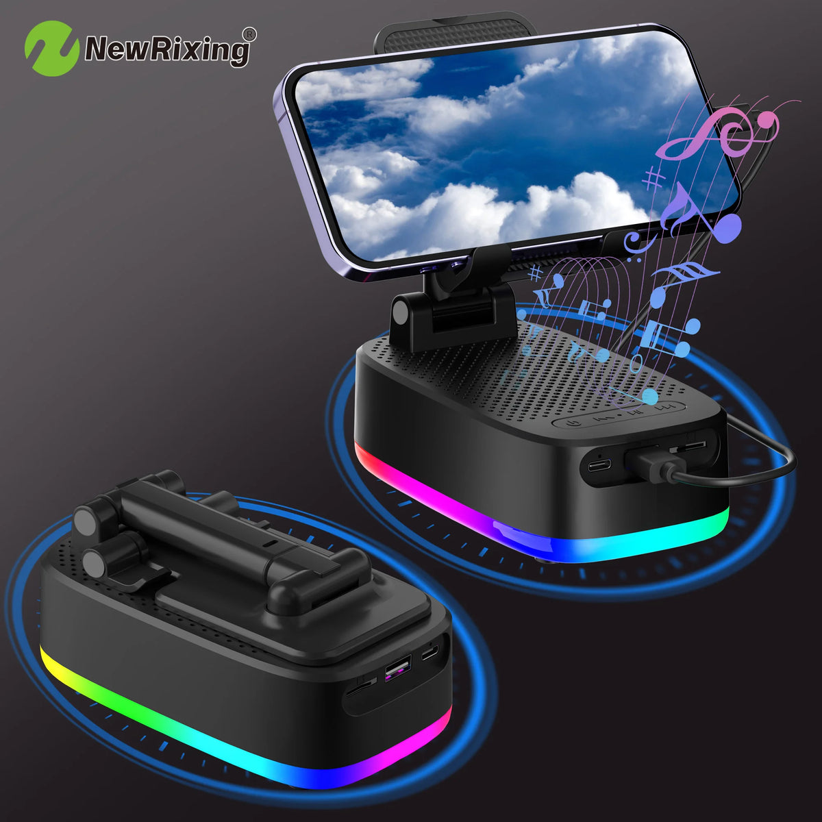 Wireless Phone Holder, Portable Speaker, Speaker Phone Holder, Emergency Power Bank, 1800mAh Battery, USB Charging, Hands-Free