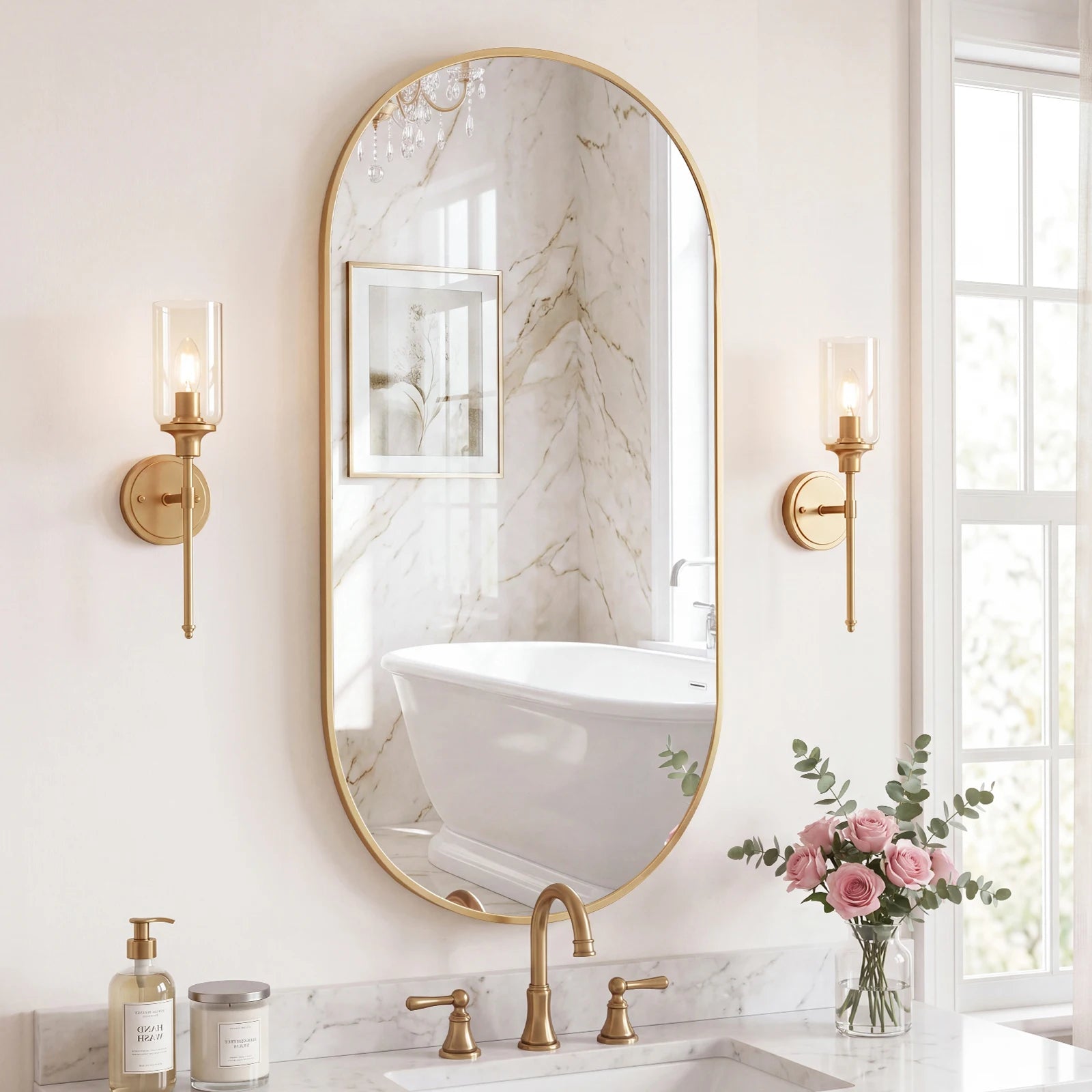 Oval Wall Mirror with Metal Frame – Modern Tempered Glass Decor